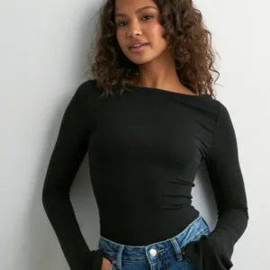 Nelly - Sort - Ultra Soft Boat Neck Top