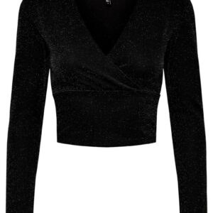 Pieces - Bluse - PC Lina LS Cropped V-Neck Top - Black