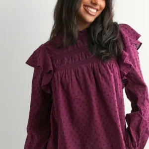 Vero Moda - Rød - Vmtrine Ls Lace Top Wvn Noos