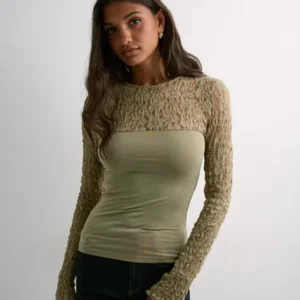 Nelly - Grøn - Lace Blocking Top