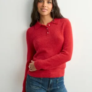 Only - Rød - Onlpetra Ls Polo Bling Cc Knt