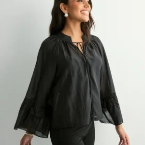 Vero Moda - Sort - Vmjenna 7/8 Frill Top Wvn Ga