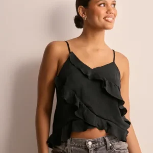 Vero Moda - Sort - Vmmaxine Sl Ruffled Top Vma