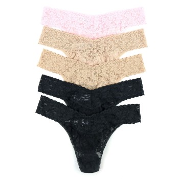 Hanky Panky Trusser 5P Signature Lace Original Rise Thongs Sort/Rosa nylon One Size Dame Hanky Panky Trusser 5P Signature Lace Original Rise Thongs Sort/Rosa nylon One Size Dame