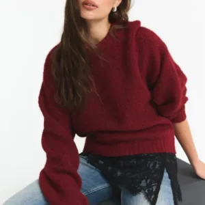 Nelly - Rød - Fuzzy Knit Sweater