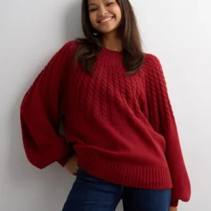 Nelly - Rød - Round Braided Knit Sweater