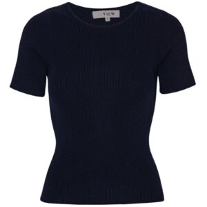 A-View - T-shirt - Rib Knit Short Sleeve Top - Black