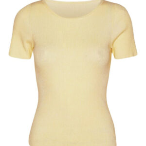 A-View - T-shirt - Rib Knit Short Sleeve Top - Pale yellow