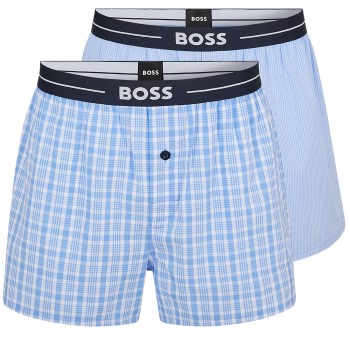 BOSS 2P Woven Boxer Shorts With Fly Blå bomuld Small Herre BOSS 2P Woven Boxer Shorts With Fly Blå bomuld Small Herre