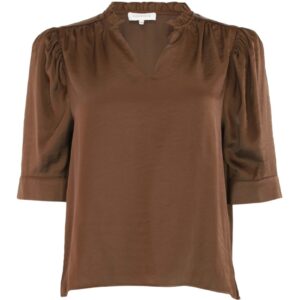 Continue - Bluse - Moe V Neck Satin - Brown