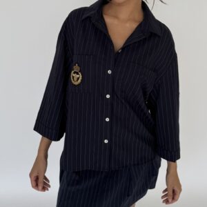 Continue - Skjorte - Mili Pinstripe Patch - Navy Blue Stripe