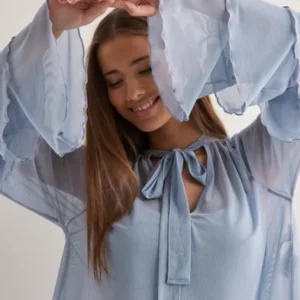 Nelly - Blå - Frill Mesh Blouse