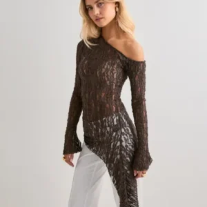 Nelly - Brun - Asymmetric Lace Top