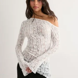 Nelly - Hvid - Asymmetric Lace Top