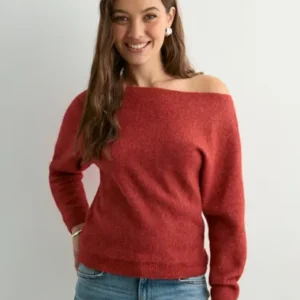 Nelly - Rød - Wide Neck Knit Sweater