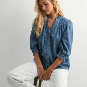 Only - Blå - Onlraya 3/4 Shirt Dnm Akm Noos