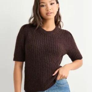 Only - Brun - Onlshine Ss Puff O-Neck Cc Knt