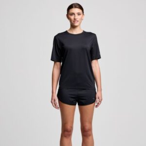 Saucony Stopwatch SS Tee Str. XS Dame - Sort T-shirt til løb og træning