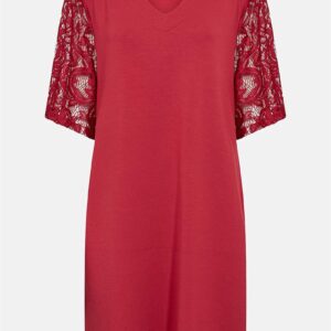 Superblød jerseykjole med blondeærmer