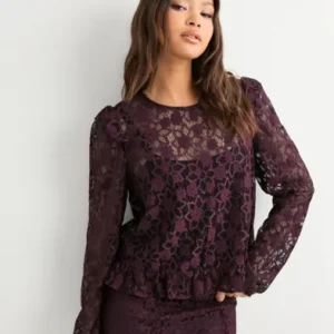 Vero Moda - Rød - Vmmeta Lace Ls Top Wvn Ga