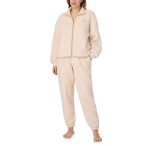 DKNY Chill In Style Zip Top Jogger Set Beige polyester Small Dame