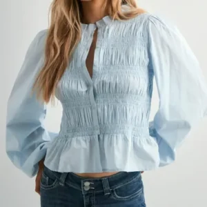 Nelly - Blå - Flirty Smock Blouse