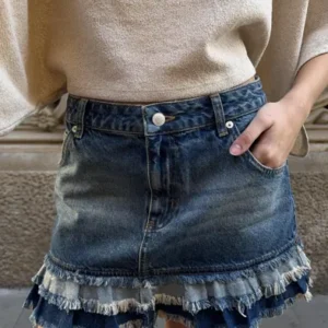 Nelly - Blå - Mini Frill Jeans Skirt