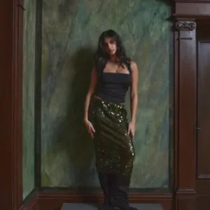 Nelly - Grøn - Sequin Mesh Midi Skirt