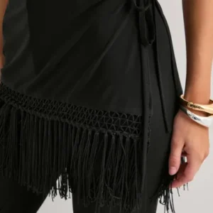 Nelly - Sort - Fringe Tie Mini Skirt
