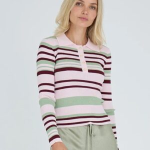 A-View - Bluse - Fabi Knit Polo - Rose/Burgundy/Green (Levering slut januar)