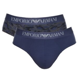Armani Cotton Stretch Print Briefs 2P Blå Mønster bomuld Small Herre