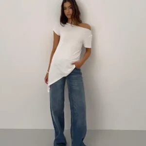 Nelly - Hvid - Asymmetric Flowy Tee