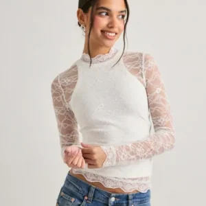 Nelly - Hvid - Lace LS Top
