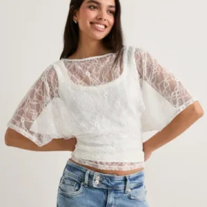 Nelly - Hvid - Wide Sleeve Lace Top