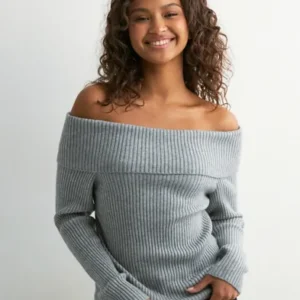 Only - Grå - Onlkatia Ls Off Shoulder Knt