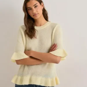 Only - Gul - Onlella Ss Frill O-Neck Knt