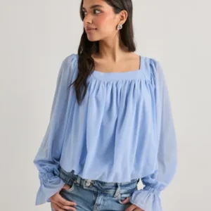 Vero Moda - Blå - Vmtilly Ls Square Neck Top Jrs Ga