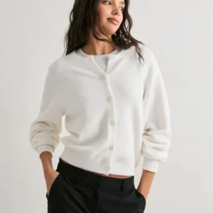 Nelly - Hvid - Fuzzy Knit Cardigan