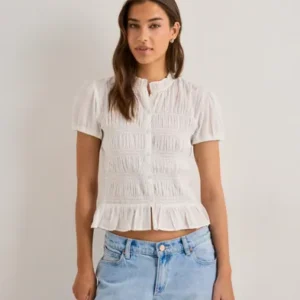 Nelly - Hvid - Puff Sleeve Smock Blouse