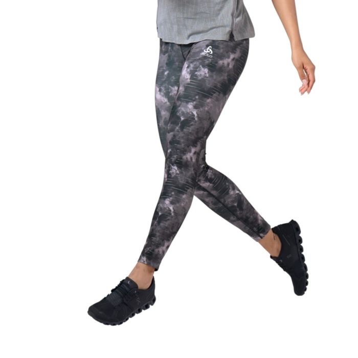 Odlo Zeroweight Print Reflekterende Lange Tights S Sort/Grå til løb og træning Odlo Zeroweight Print Reflekterende Lange Tights S Sort/Grå til løb og træning