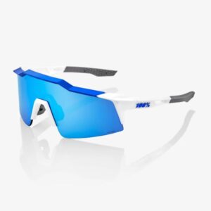 100% Speedcraft SL Solbriller Hvid/Blå med HiPER Linser - Perfekte til løb og udendørs aktiviteter