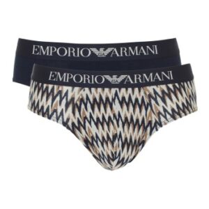 Armani Cotton Stretch Print Briefs 2P Beige/marine bomuld Small Herre