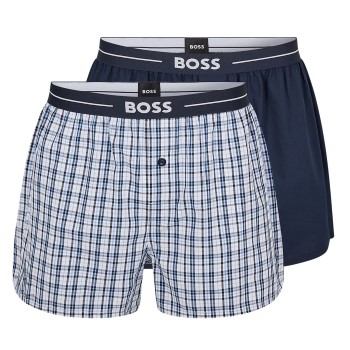 BOSS 2P Woven Boxer Shorts With Fly Mørkblå bomuld Small Herre BOSS 2P Woven Boxer Shorts With Fly Mørkblå bomuld Small Herre