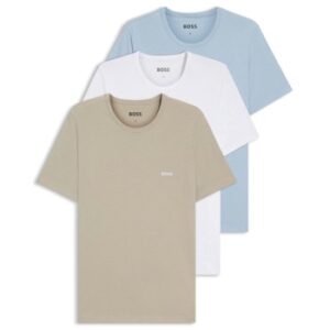 BOSS 3P Classic Crew Neck T Shirt Hvid/Lyseblå bomuld Medium Herre