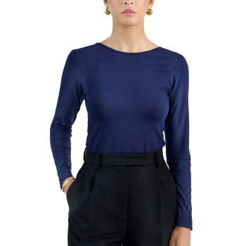 Bread and Boxers Long Sleeve Scoop Back Shirt Marineblå viskose Small Dame Bread and Boxers Long Sleeve Scoop Back Shirt Marineblå viskose Small Dame