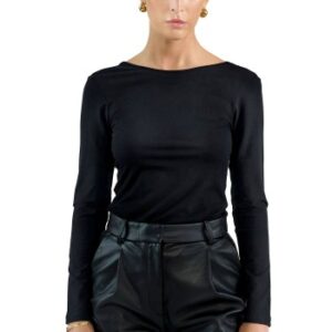 Bread and Boxers Long Sleeve Scoop Back Shirt Sort viskose Small Dame