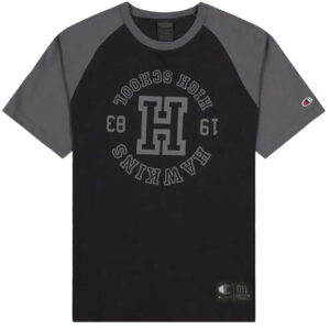 Champion X Stranger Things Hawkins Raglan Tshirt Unisex Xs Sort