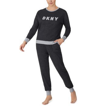 DKNY New Signature Long Sleeve Top and Jogger PJ Mørkgrå Small Dame DKNY New Signature Long Sleeve Top and Jogger PJ Mørkgrå Small Dame