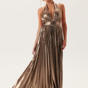 Deep V Pleated Halter Maxi Dre