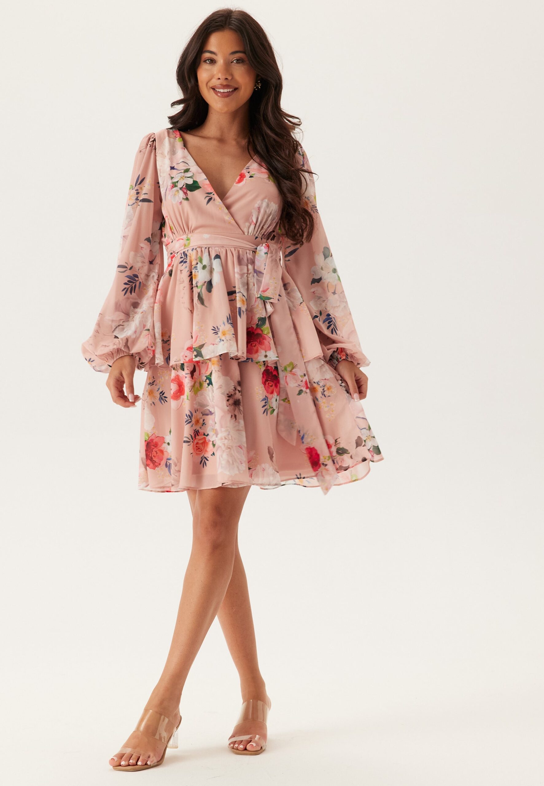 Floral Long Sleeve Tiered Skater Dress Floral Long Sleeve Tiered Skater Dress